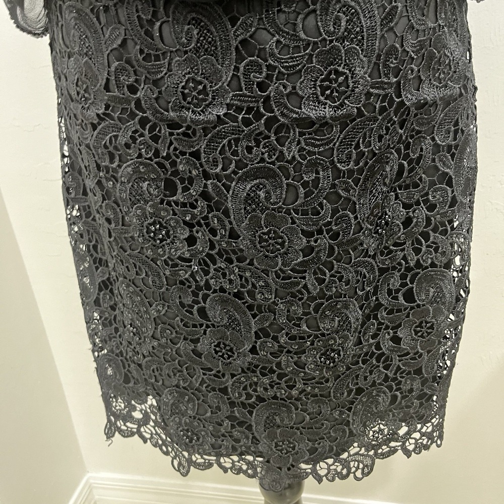 Aidan Mattox Cocktail Dress Women 6 Black Good Silk Lace Beaded Sheer Overlay - Picture 14 of 14